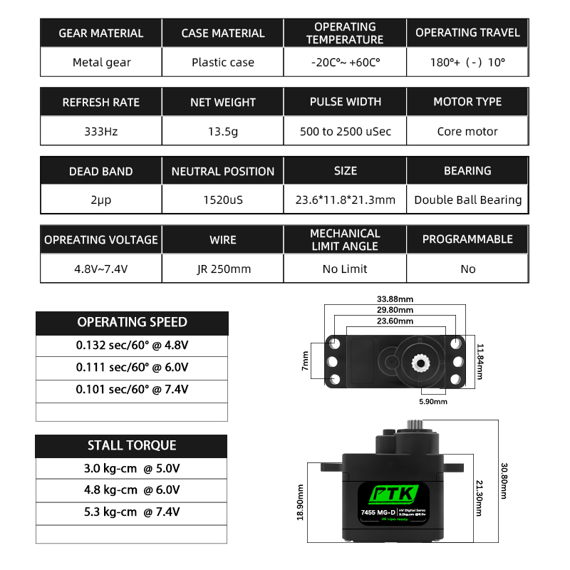 PTK 7455MG-D servo 12g Digital - Rc Helicopter Parts 评论和价格
